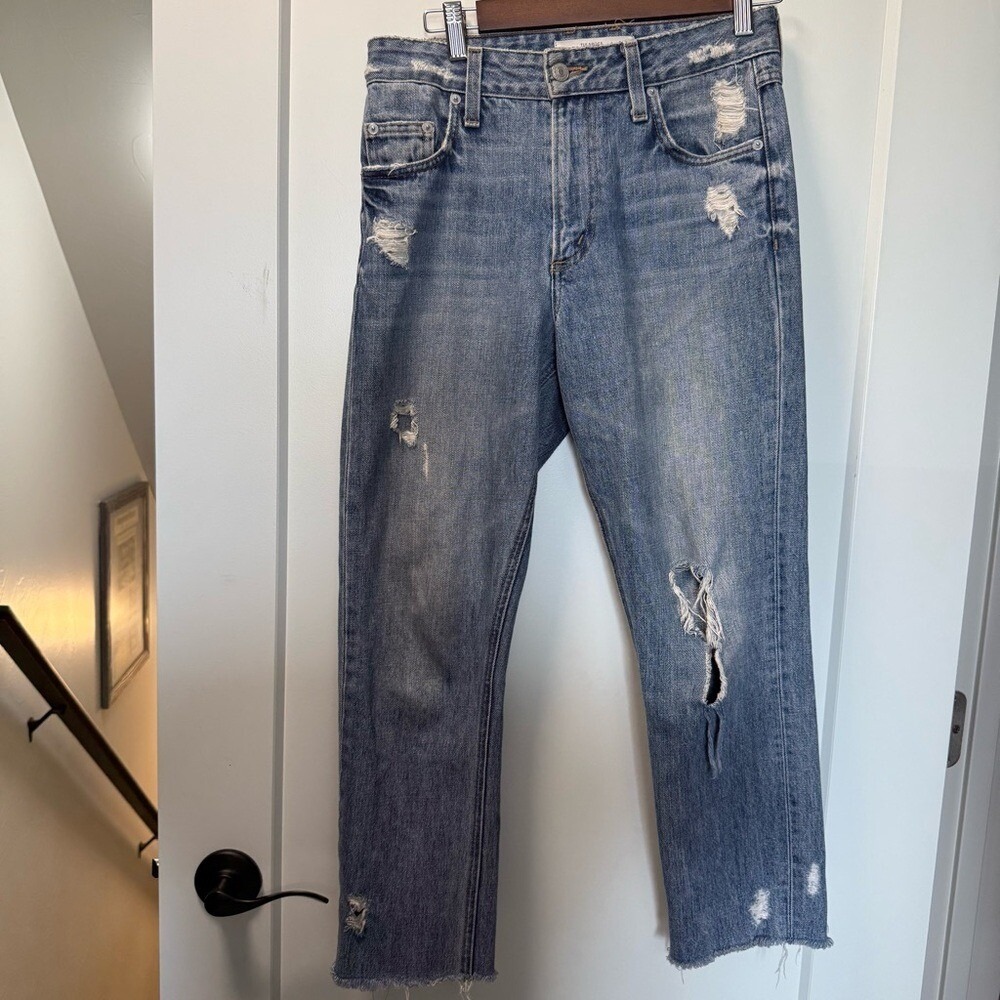 Tularosa Revolve Hailey Straight Jean Distressed Krabi Blue High Waist Rise 26